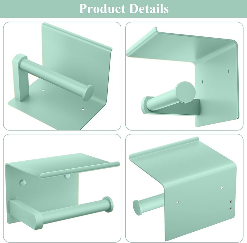 Tindbea Toilet Paper Holder with Phone Shelf, Adhesive or Screw Wall Mount Toilet Tissue Roll Holder, Rustproof & Multifunctional Stainless Steel Bathroom Storage Dispenser (Mint Green) - Image 5